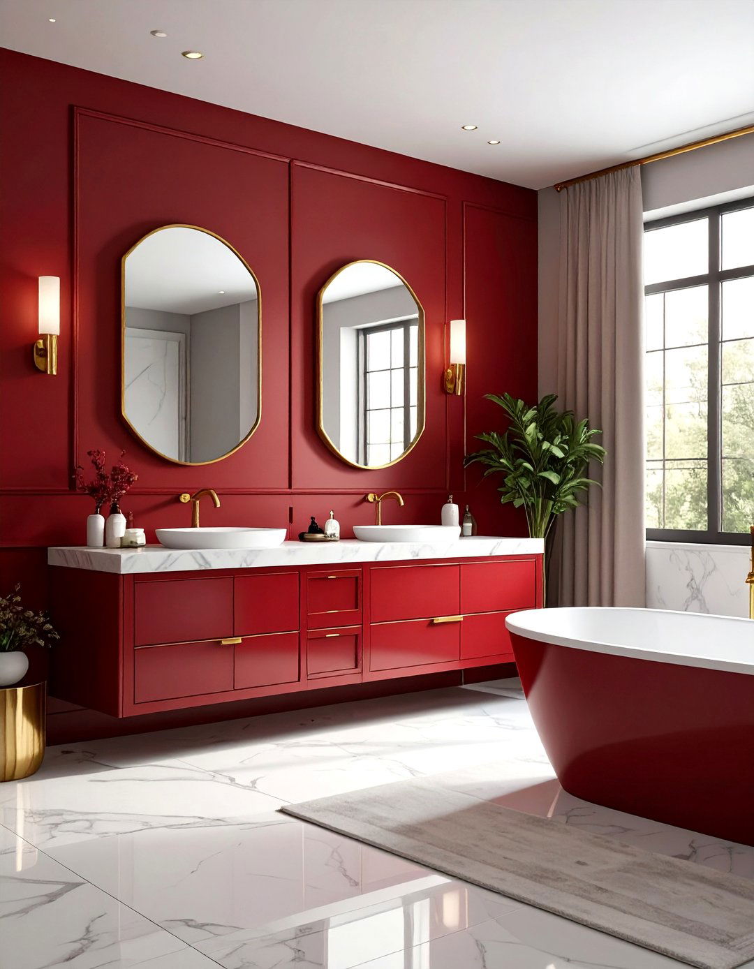 Red and gold bathroom - 30 red bathroom ideas