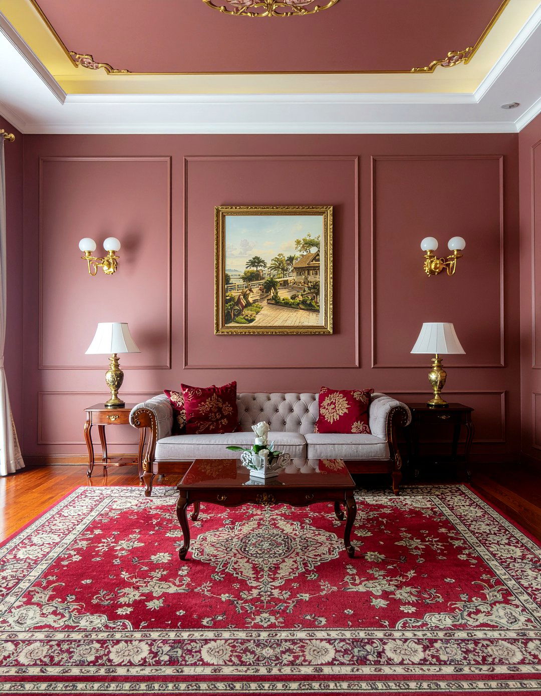 Red and gold color scheme - 30 Thai living room ideas