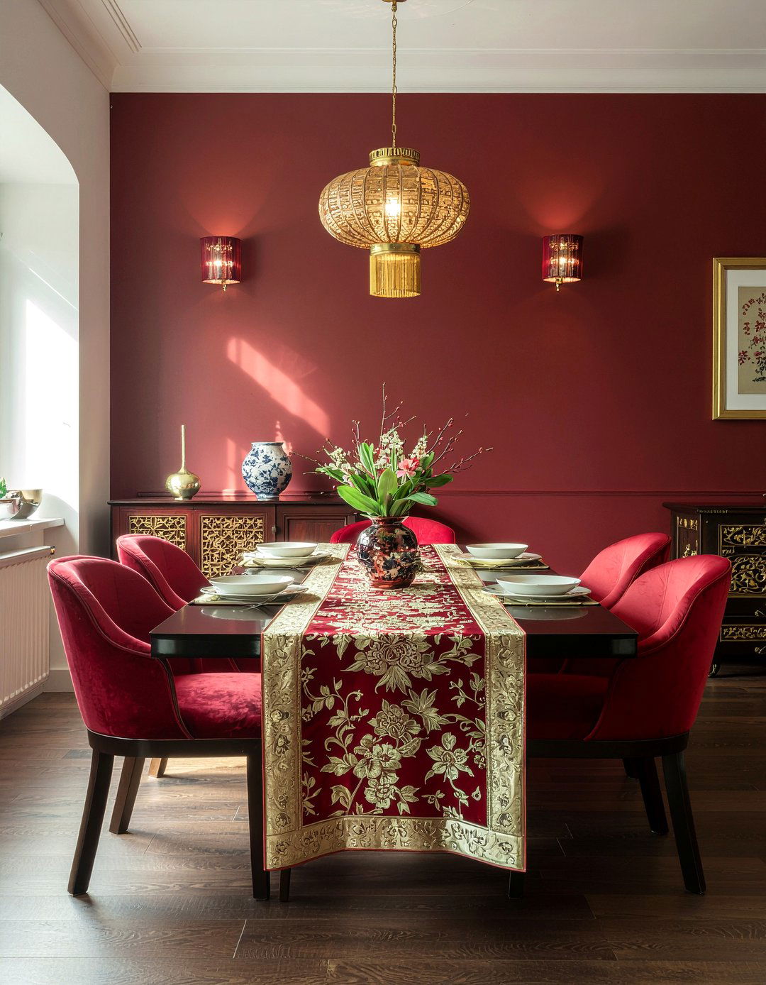 Red and gold dining room - 30 Chinese dining room ideas