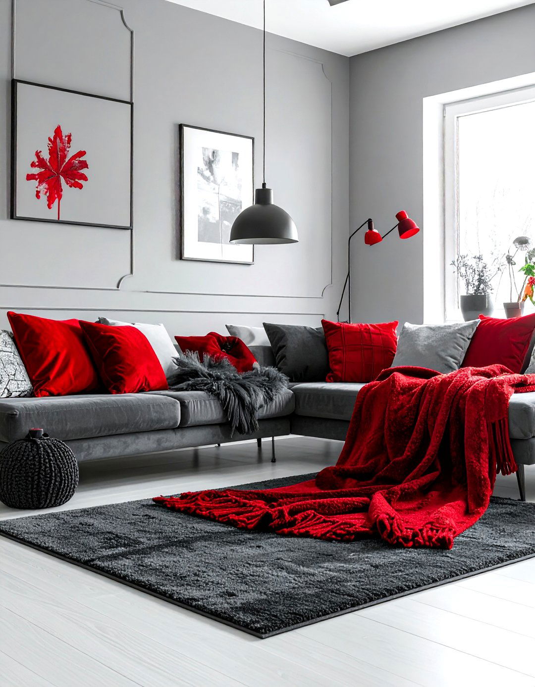 Red and gray decor - 30 red living room ideas