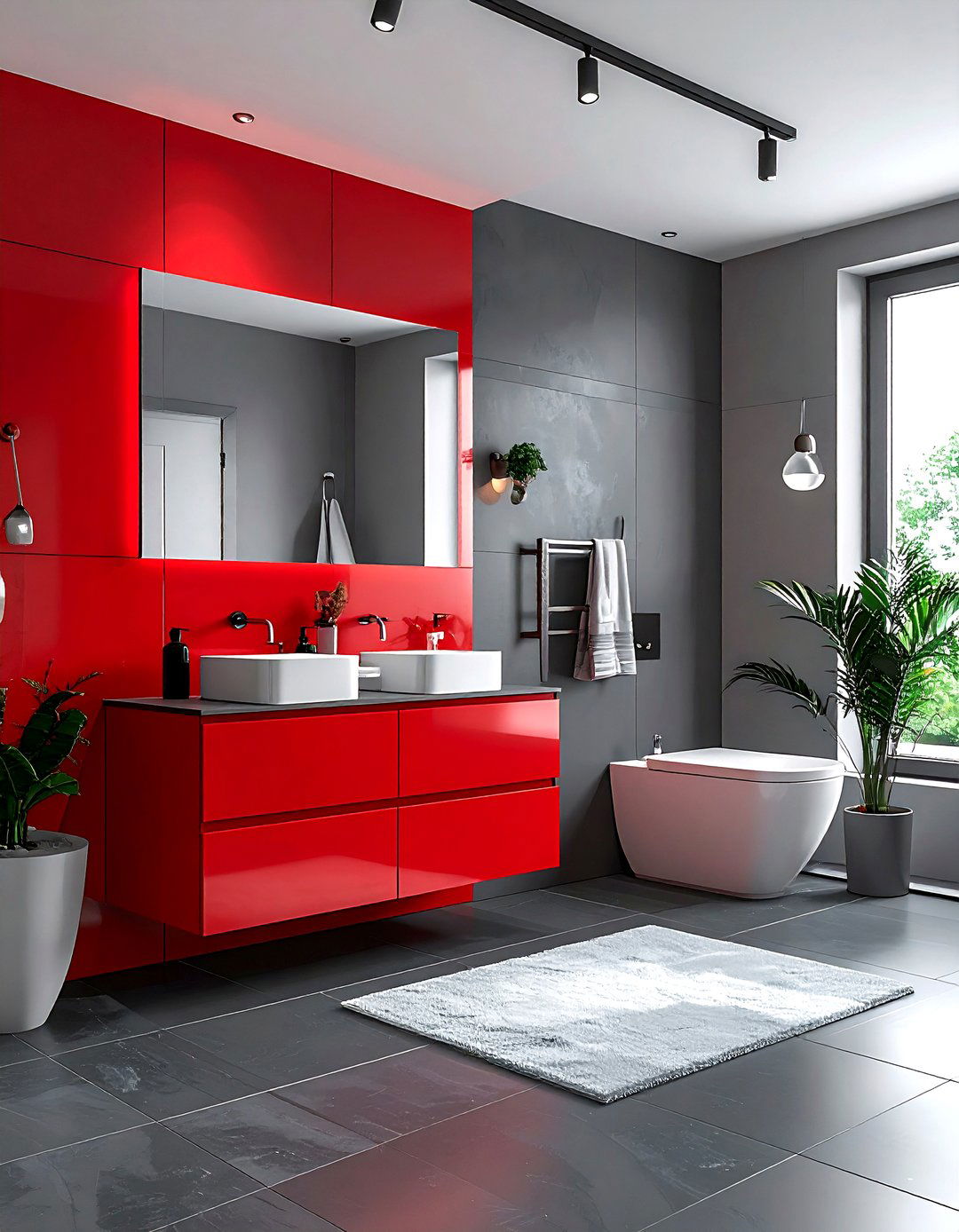 Red and grey bathroom - 30 red bathroom ideas