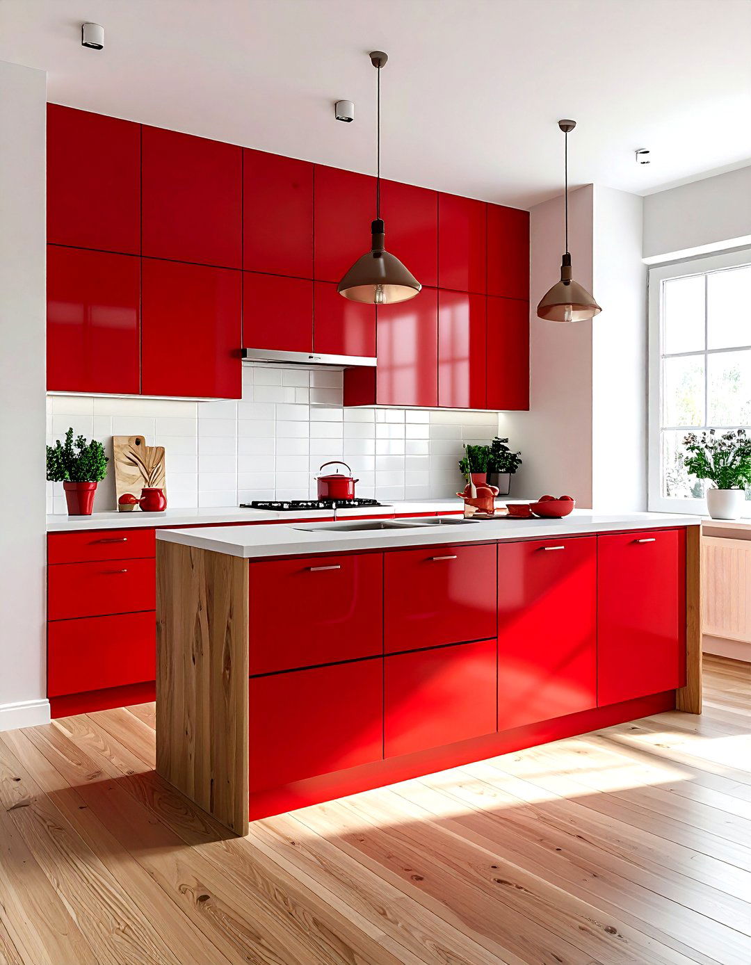 Red and oak kitchen - 30 red kitchen color schemes
