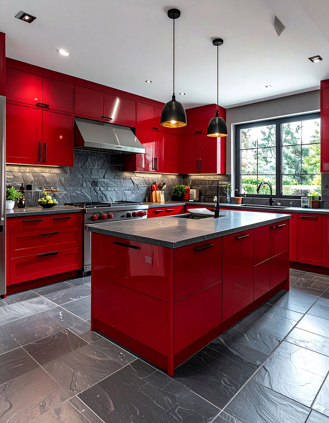 Red and slate kitchen - 30 red kitchen color schemes