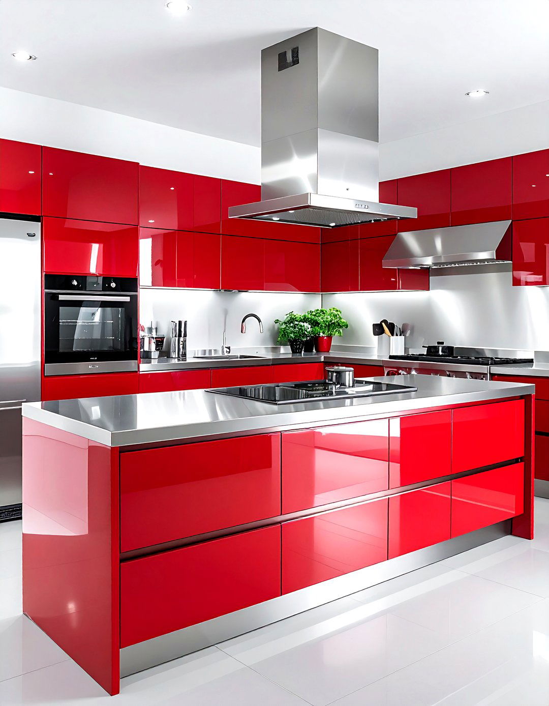 Red and stainless steel kitchen - 30 red kitchen color schemes