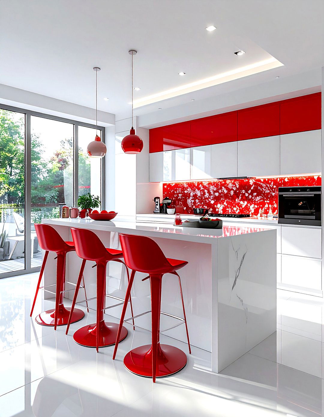 Red and white apartment kitchen - 30 red and white kitchen ideas