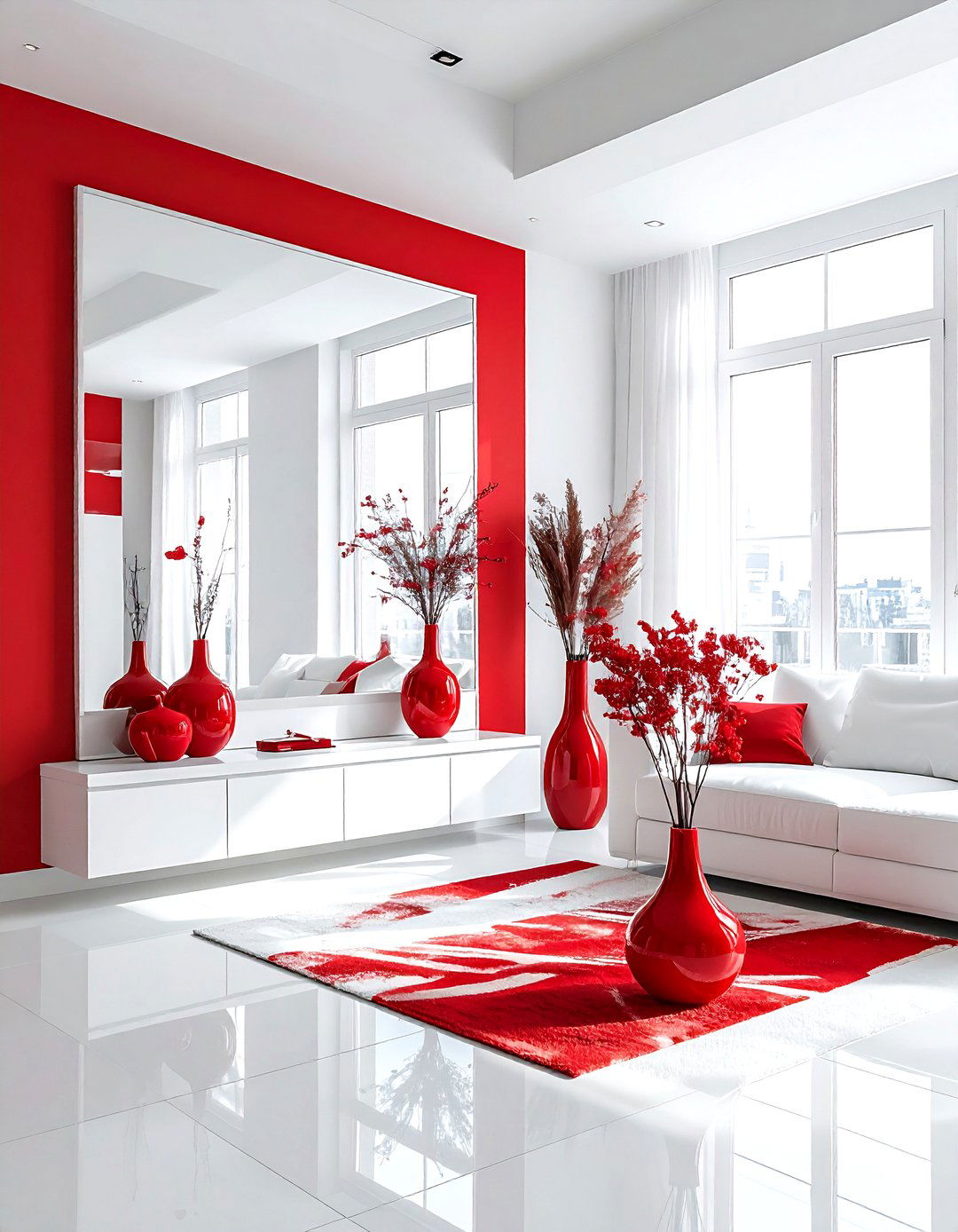 Red and white apartment living room - 30 red and white living room ideas