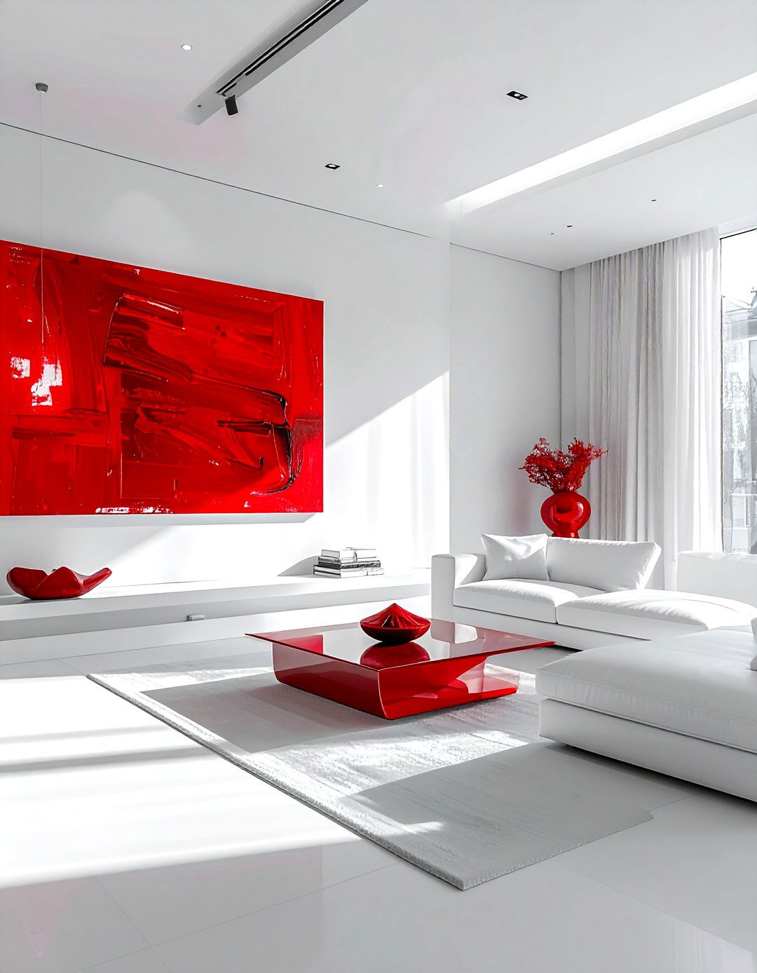 Red and white art living room - 30 red and white living room ideas