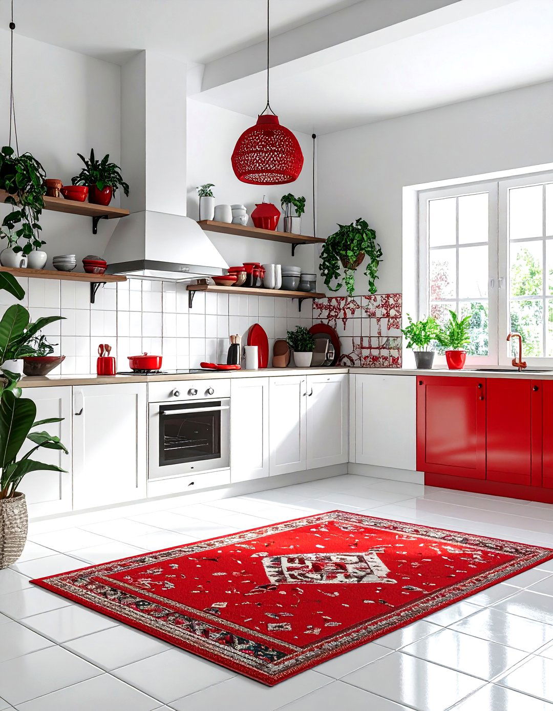 Red and white bohemian kitchen - 30 red and white kitchen ideas