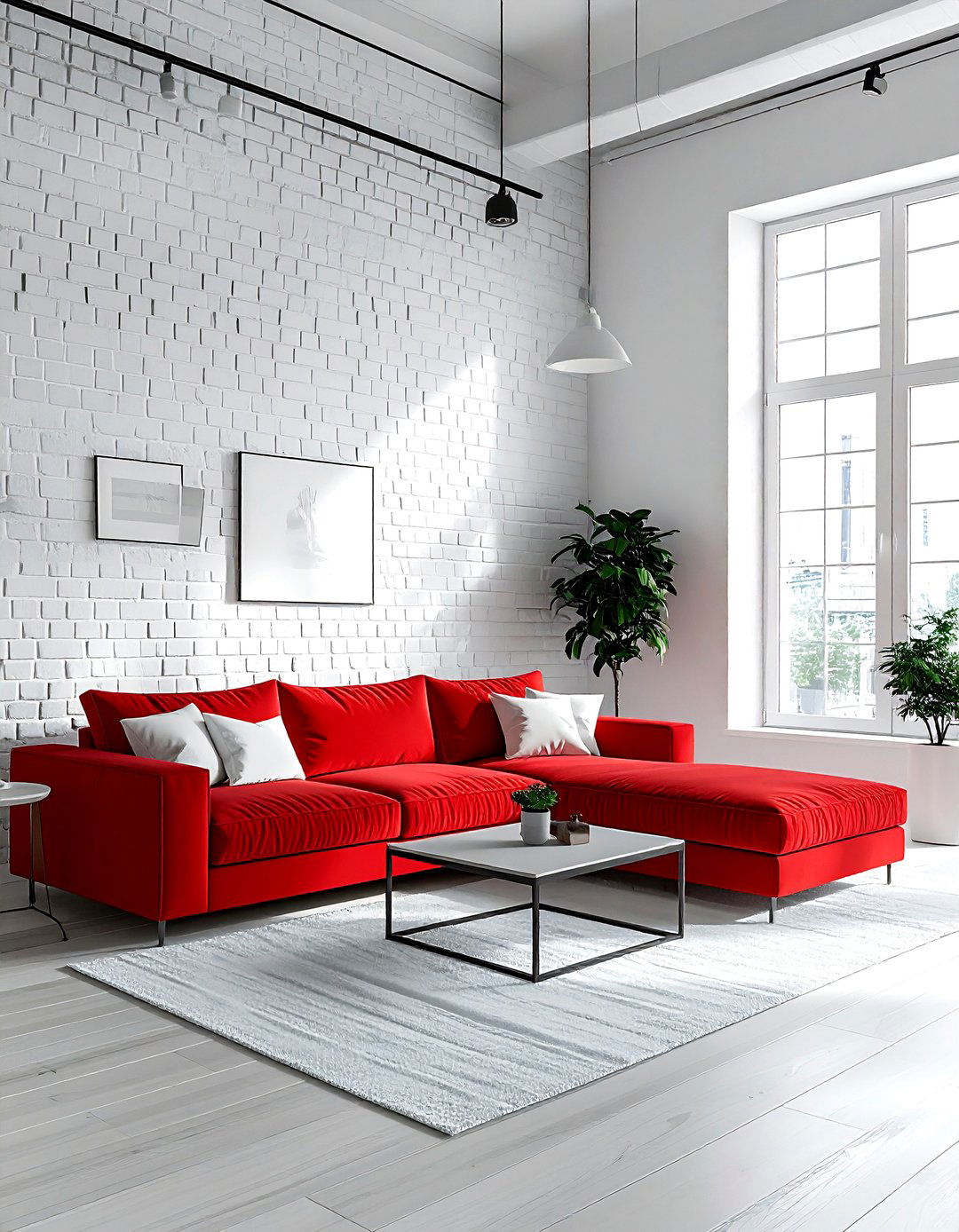 Red and white brick living room - 30 red and white living room ideas