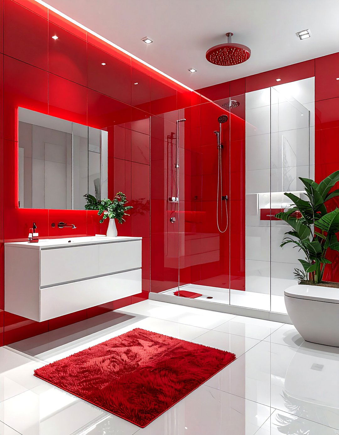 Red and white contemporary bathroom - 30 red and white bathroom ideas