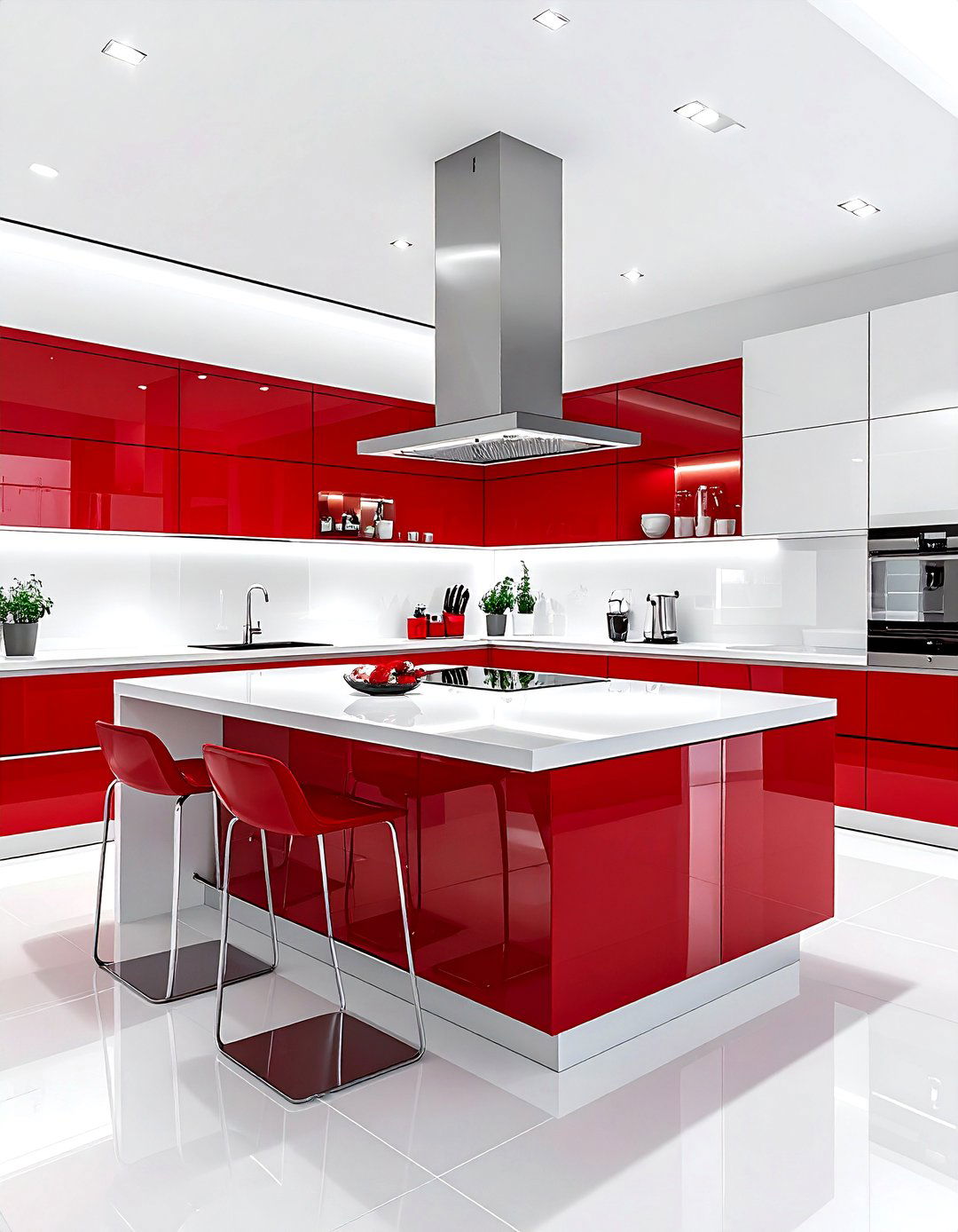 Red and white contemporary kitchen - 30 red and white kitchen ideas