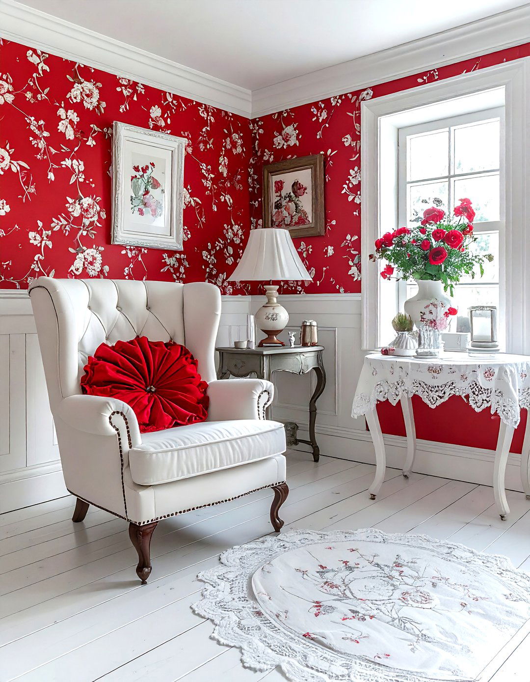 Red and white cottage living room - 30 red and white living room ideas