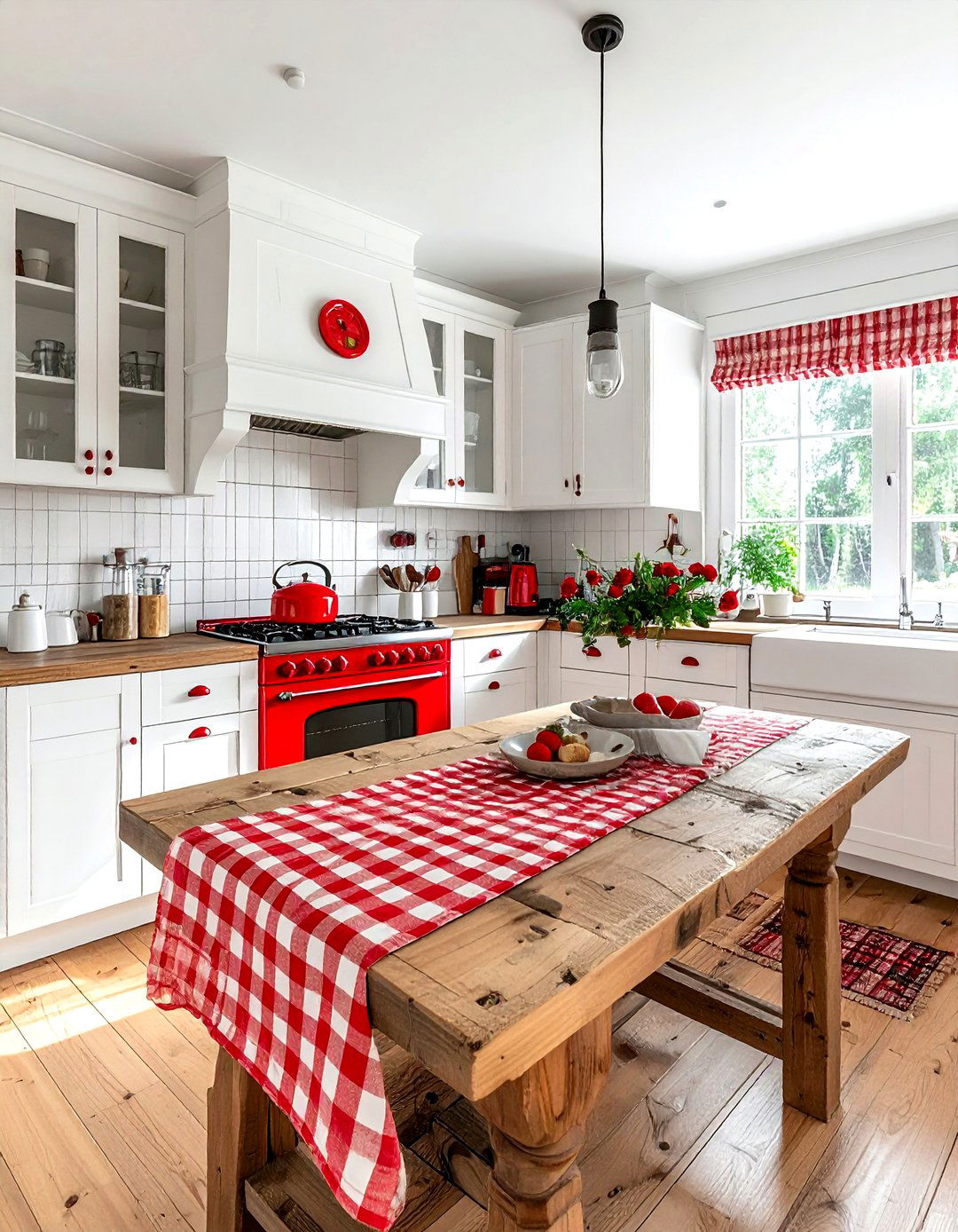 Red and white country kitchen - 30 red and white kitchen ideas