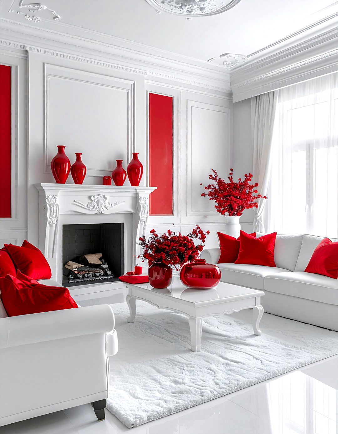 Red and white formal living room - 30 red and white living room ideas