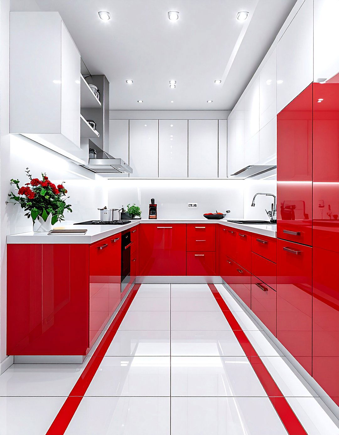 Red and white galley kitchen - 30 red and white kitchen ideas