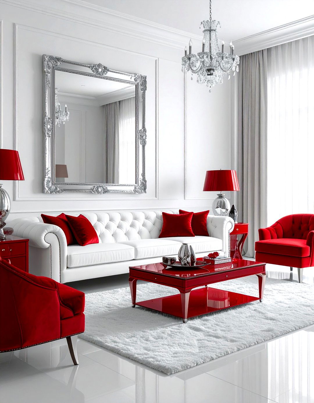 Red and white glam living room - 30 red and white living room ideas