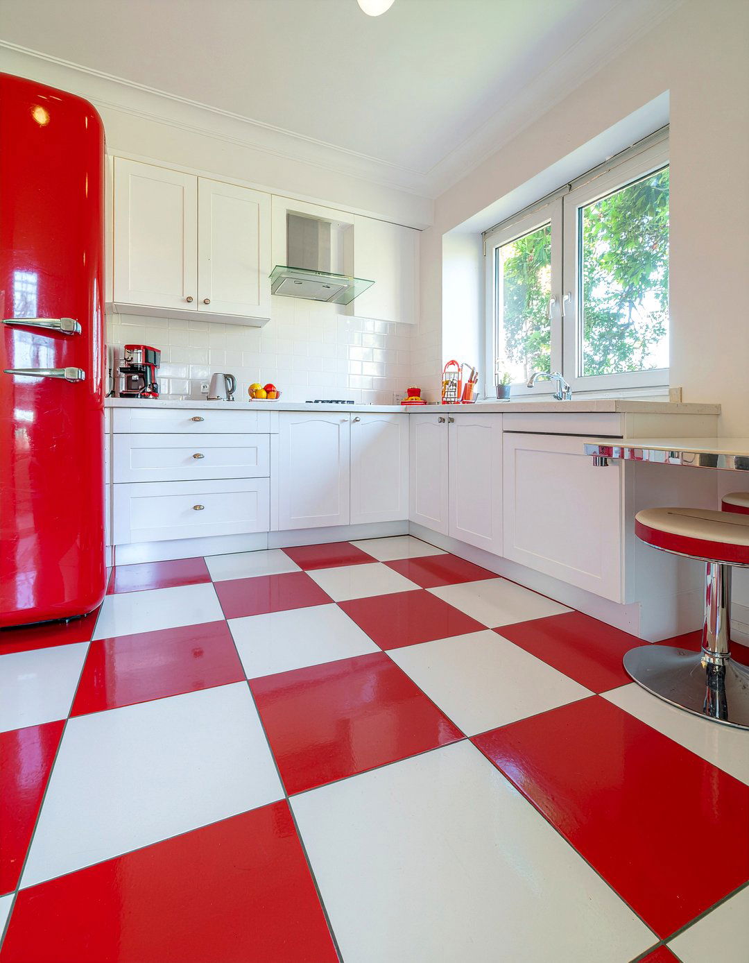 Red and white kitchen floor - 30 checkered floor kitchen ideas
