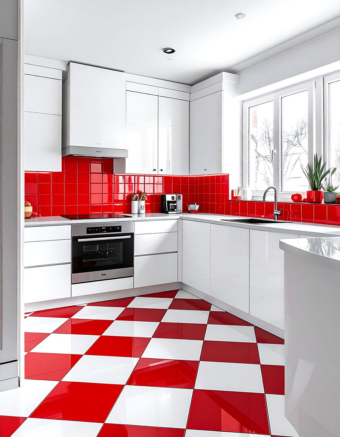 Red and white kitchen tile - 30 red and white kitchen ideas