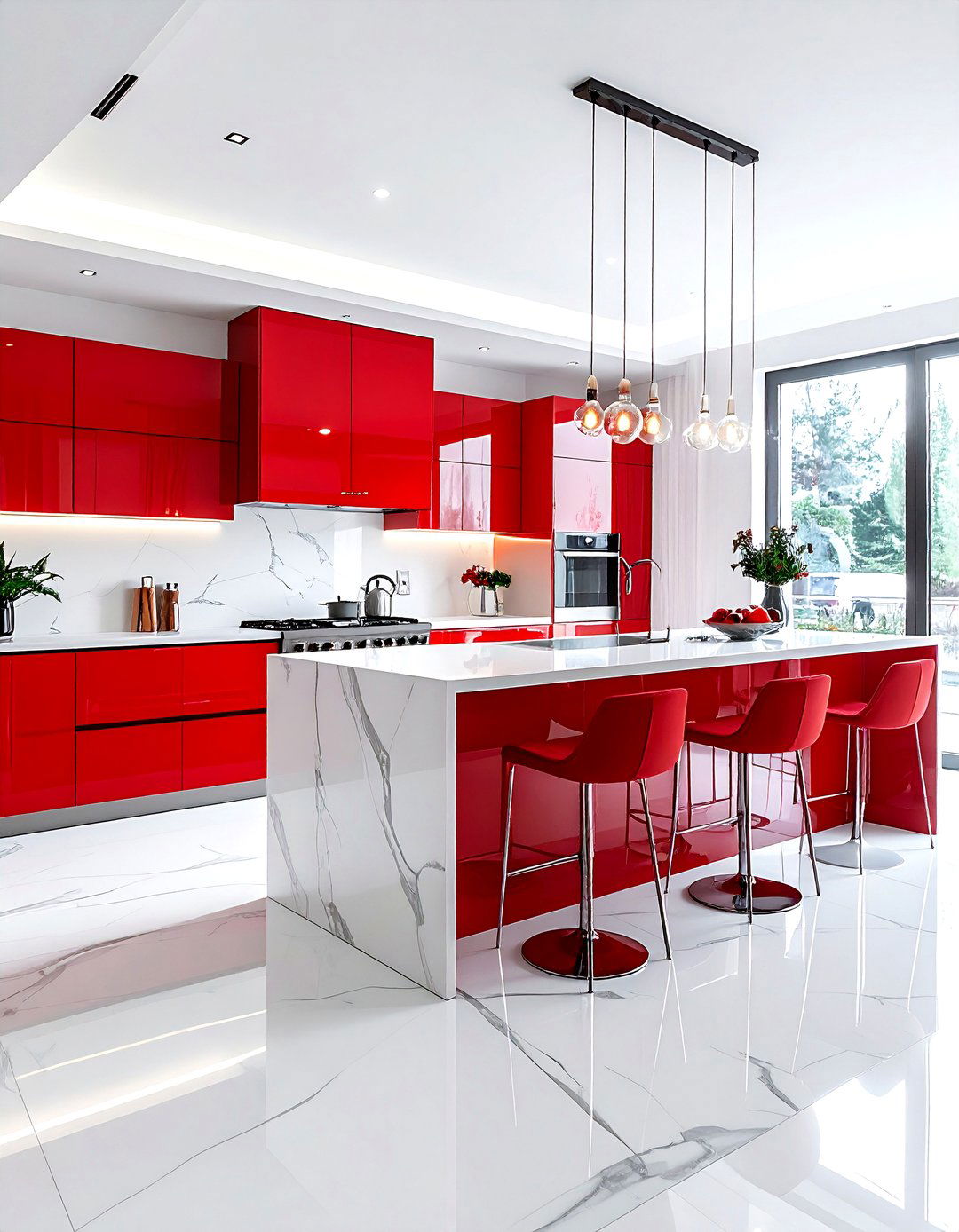 Red and white luxury kitchen - 30 red and white kitchen ideas