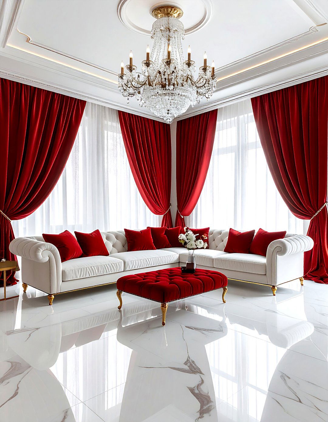 Red and white luxury living room - 30 red and white living room ideas