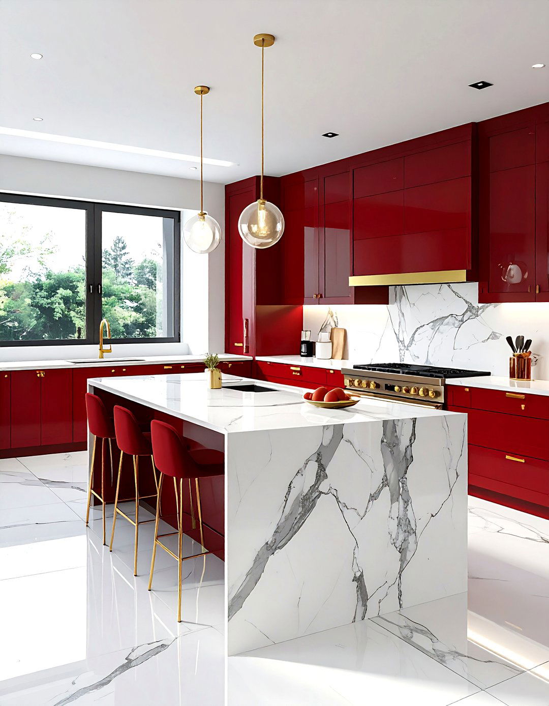 Red and white marble kitchen - 30 red and white kitchen ideas