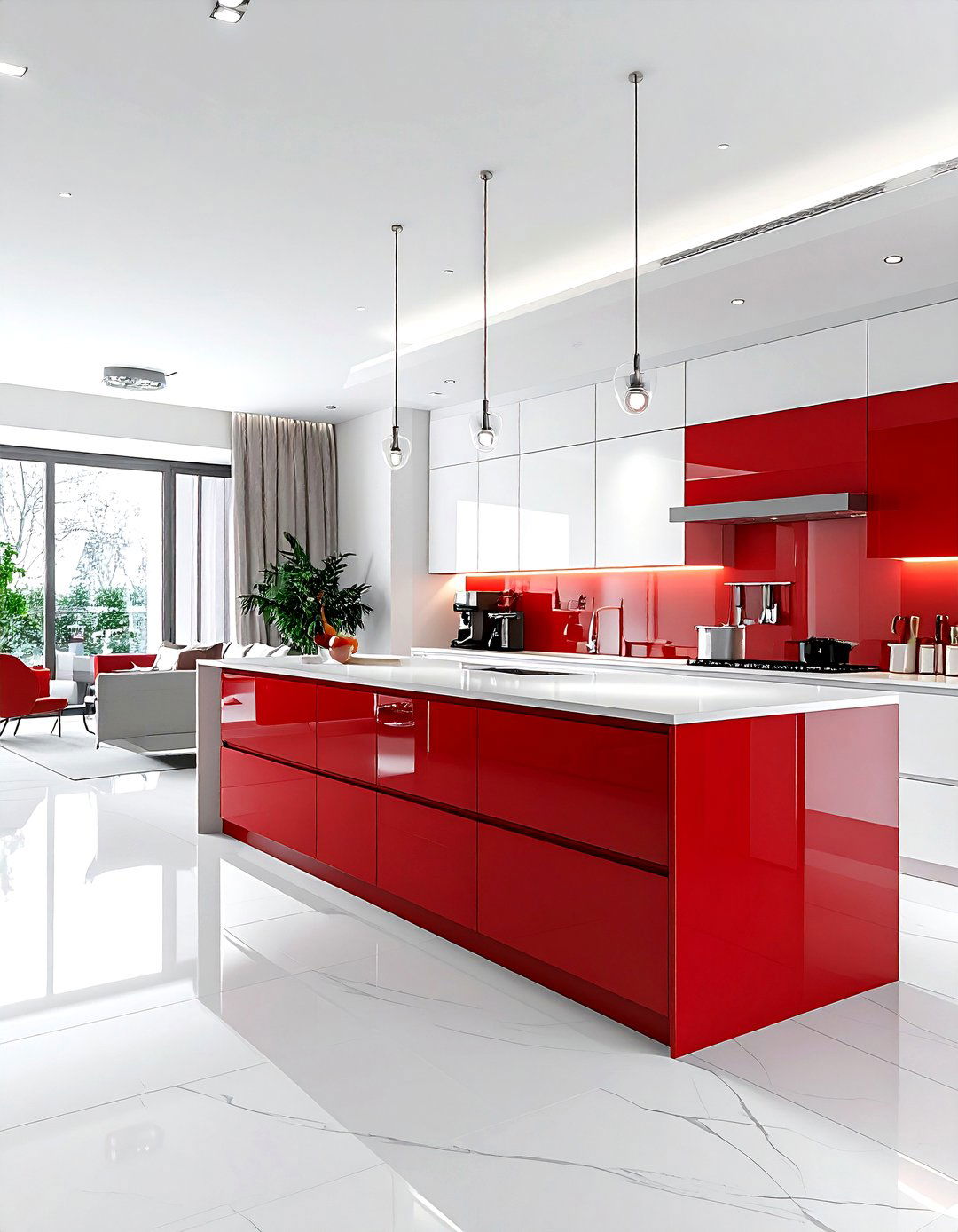Red and white open concept kitchen - 30 red and white kitchen ideas