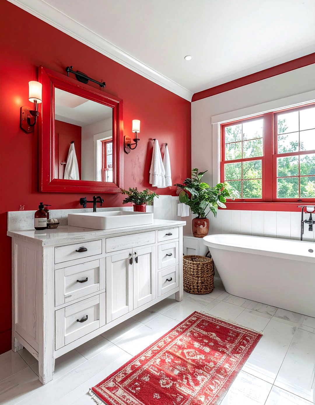 Red and white rustic bathroom - 30 red and white bathroom ideas