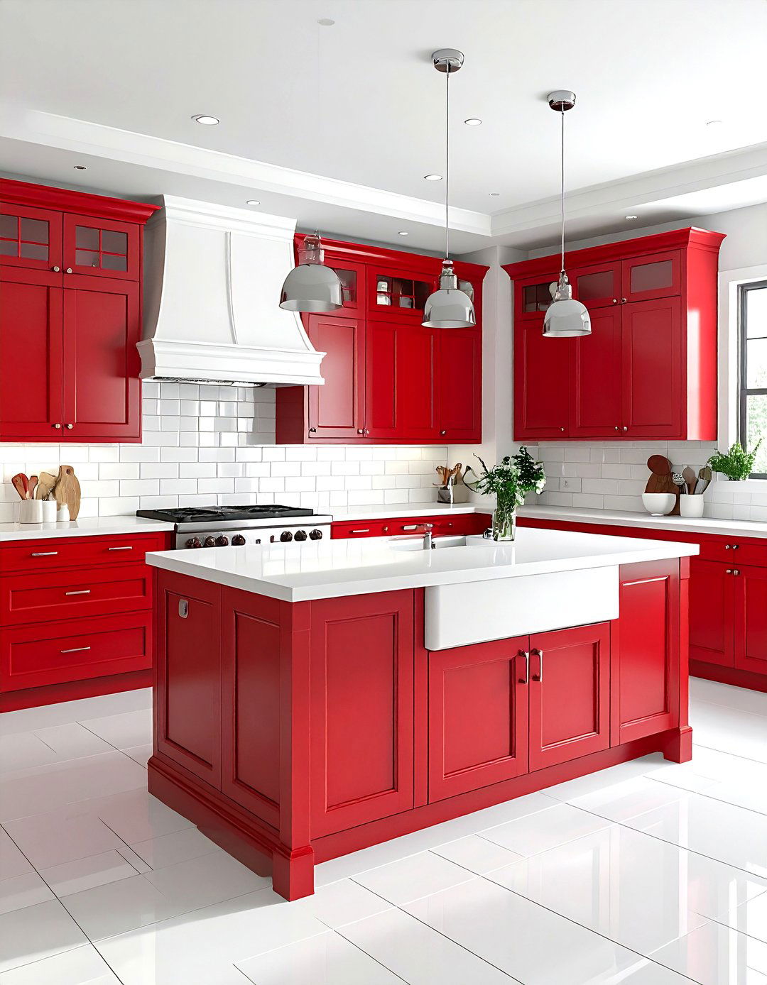 Red and white shaker cabinets - 30 red and white kitchen ideas