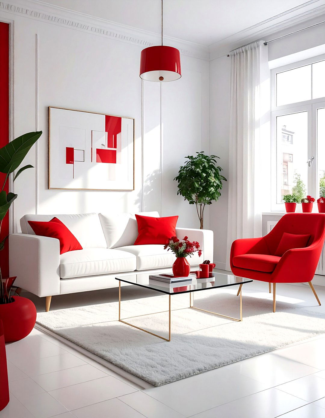 Red and white small living room - 30 red and white living room ideas