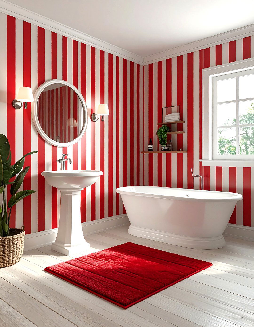 Red and white striped bathroom - 30 red and white bathroom ideas