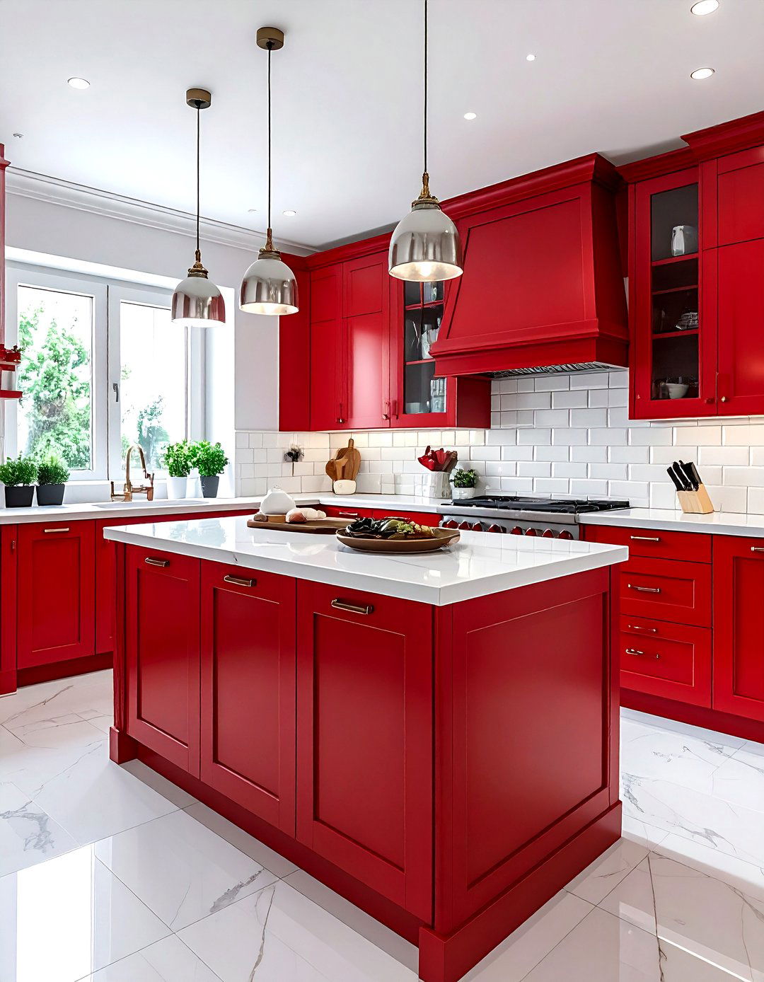 Red and white transitional kitchen - 30 red and white kitchen ideas