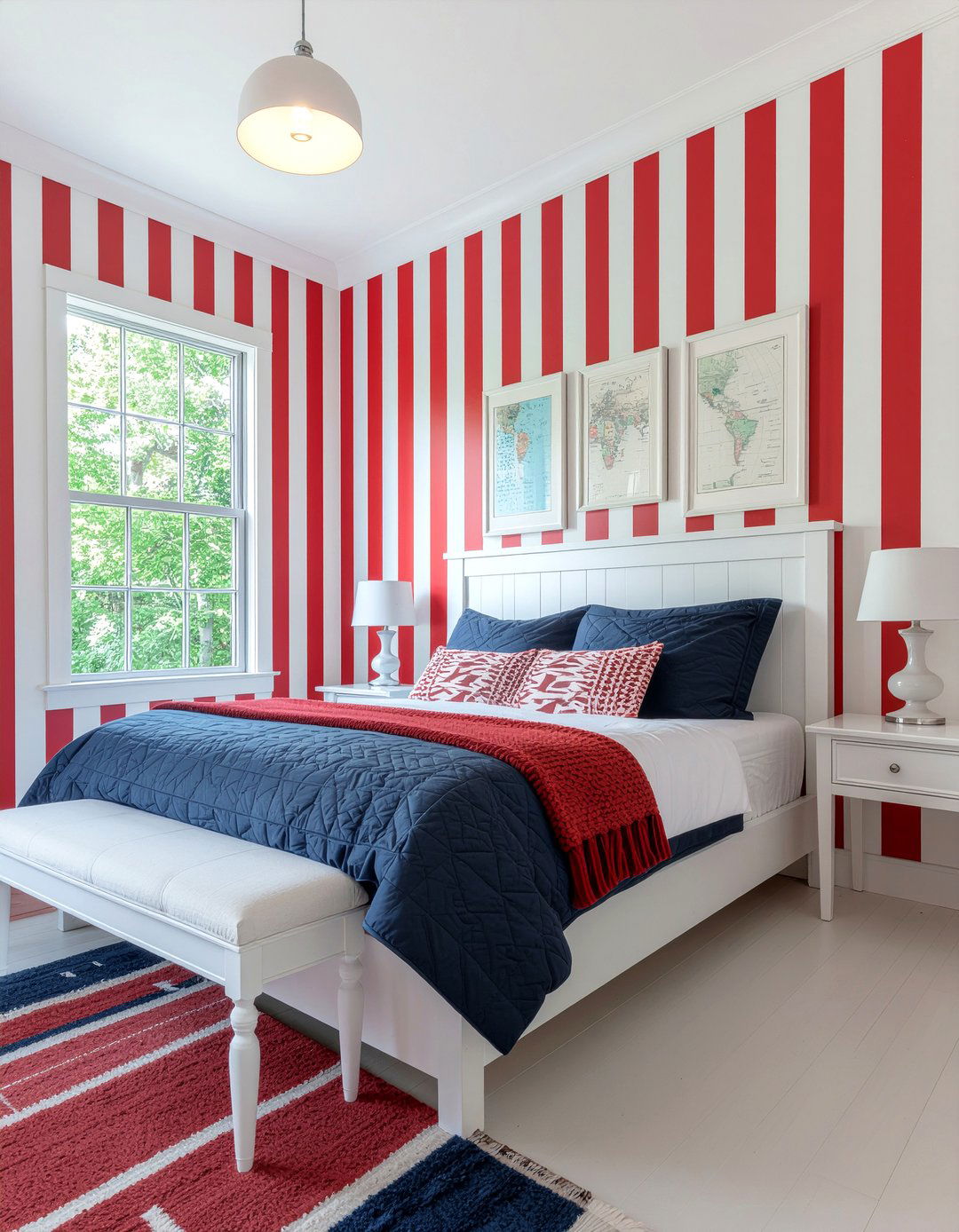 Red and white vertical stripe wallpaper - 30 bedroom striped wallpapers