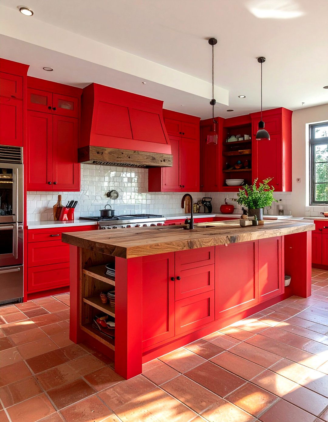 Red and wood kitchen - 30 red kitchen color schemes
