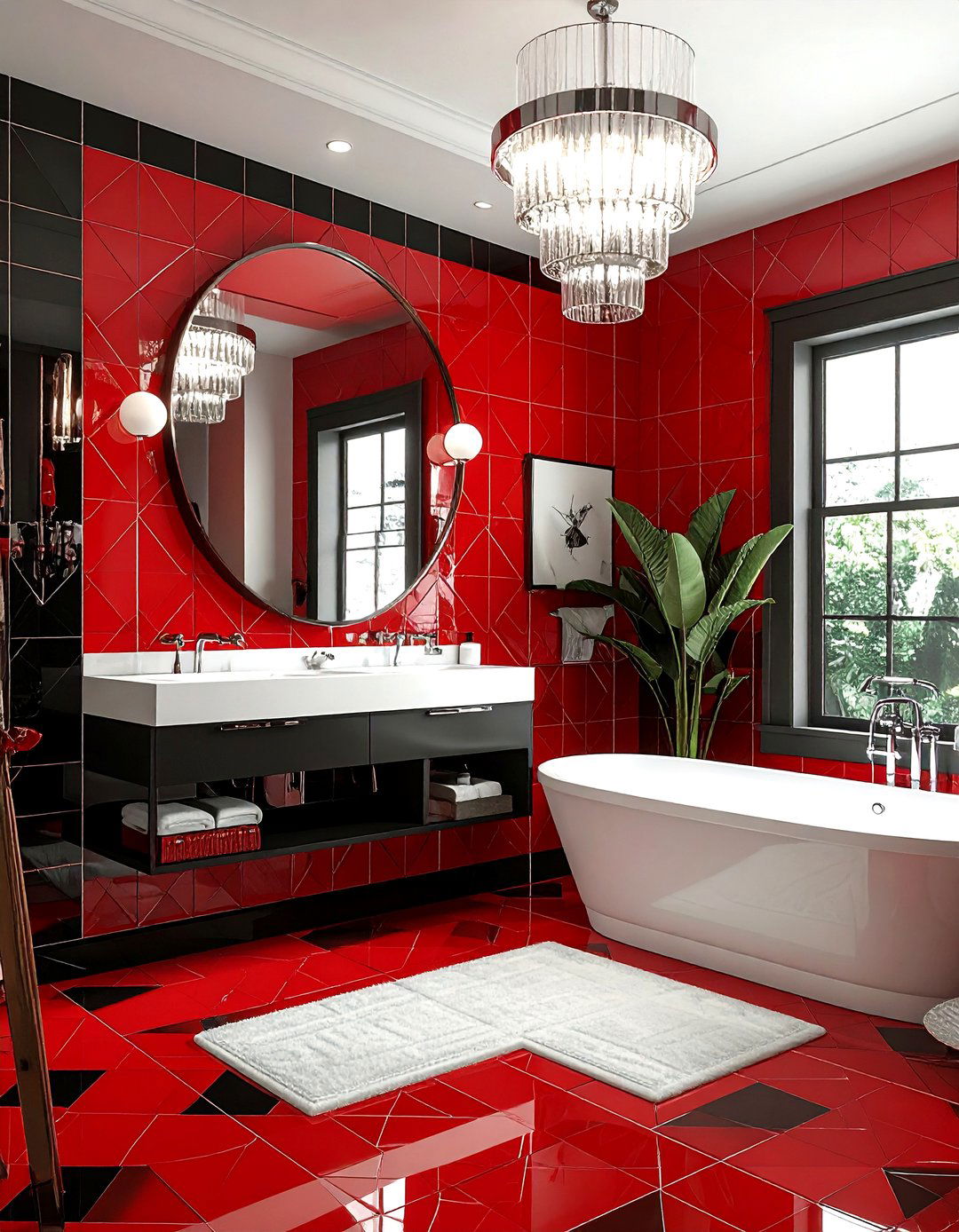 Red art deco bathroom - 30 red bathroom ideas