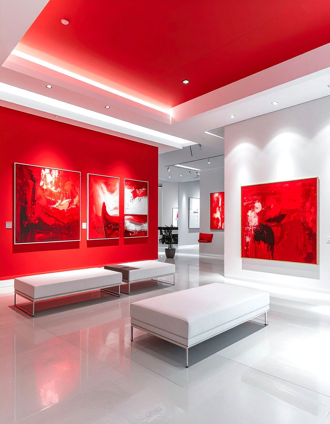 Red art gallery wall - 30 red living room ideas
