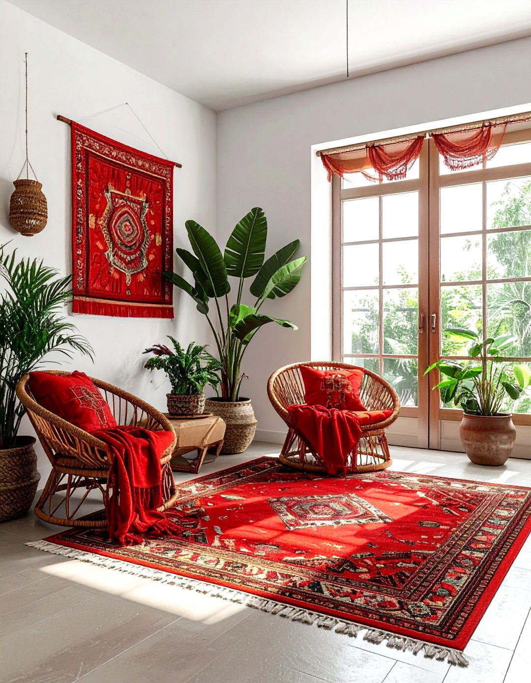 Red bohemian style - 30 red living room ideas