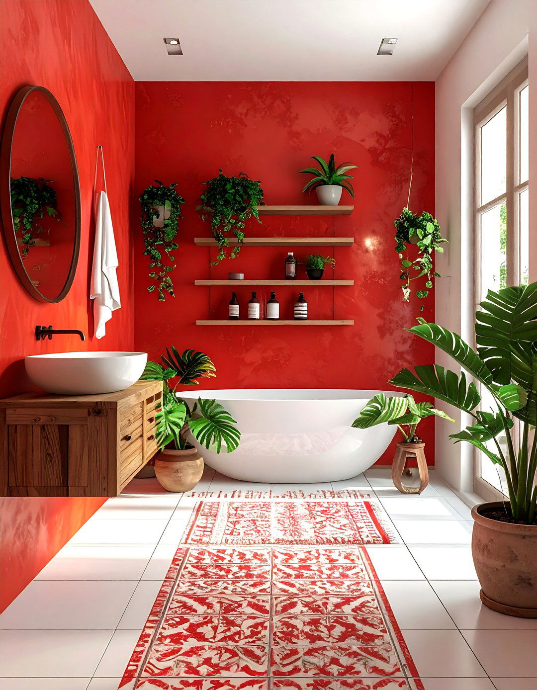 Red boho bathroom - 30 red bathroom ideas