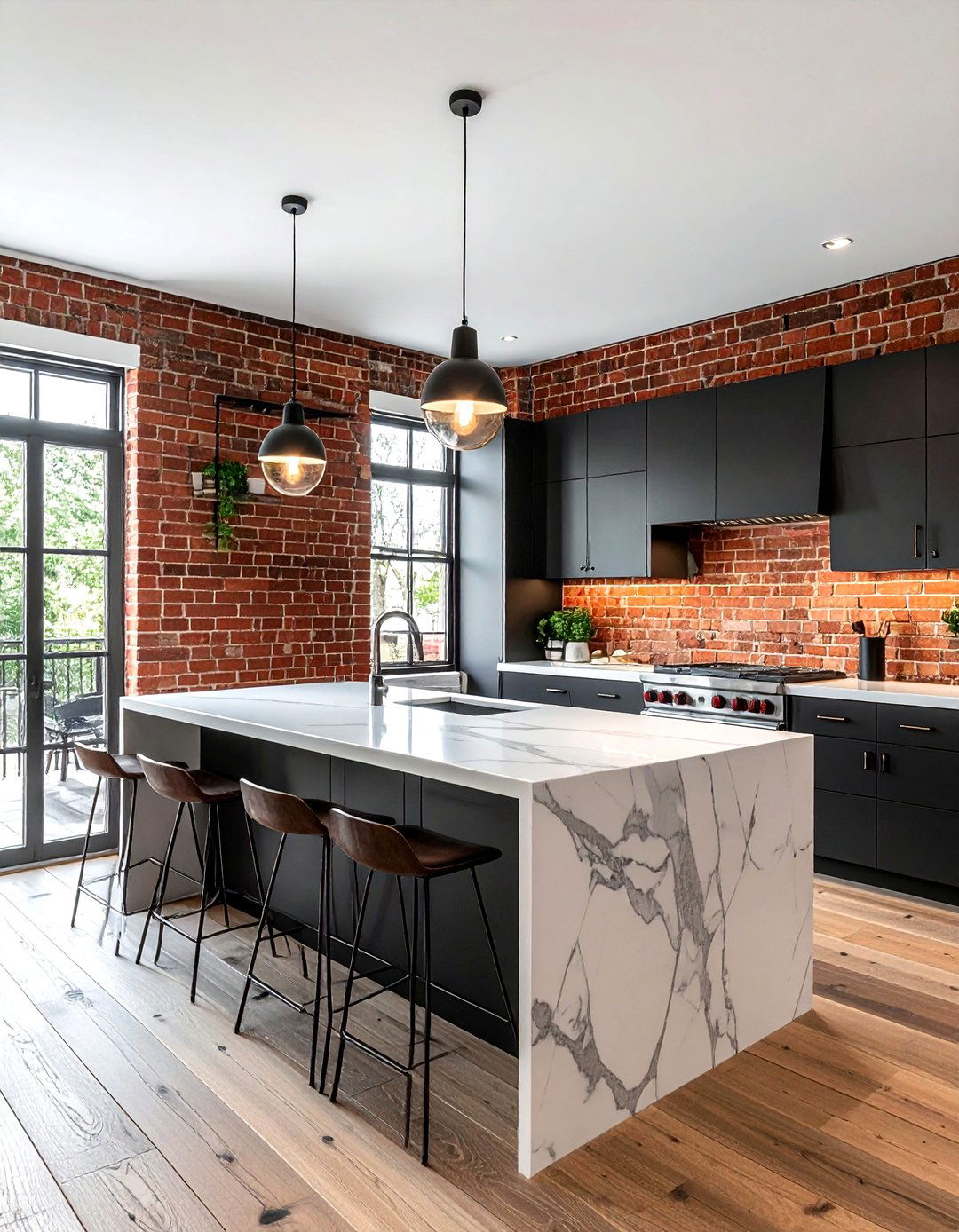 Red brick kitchen backsplash - 30 red kitchen color schemes