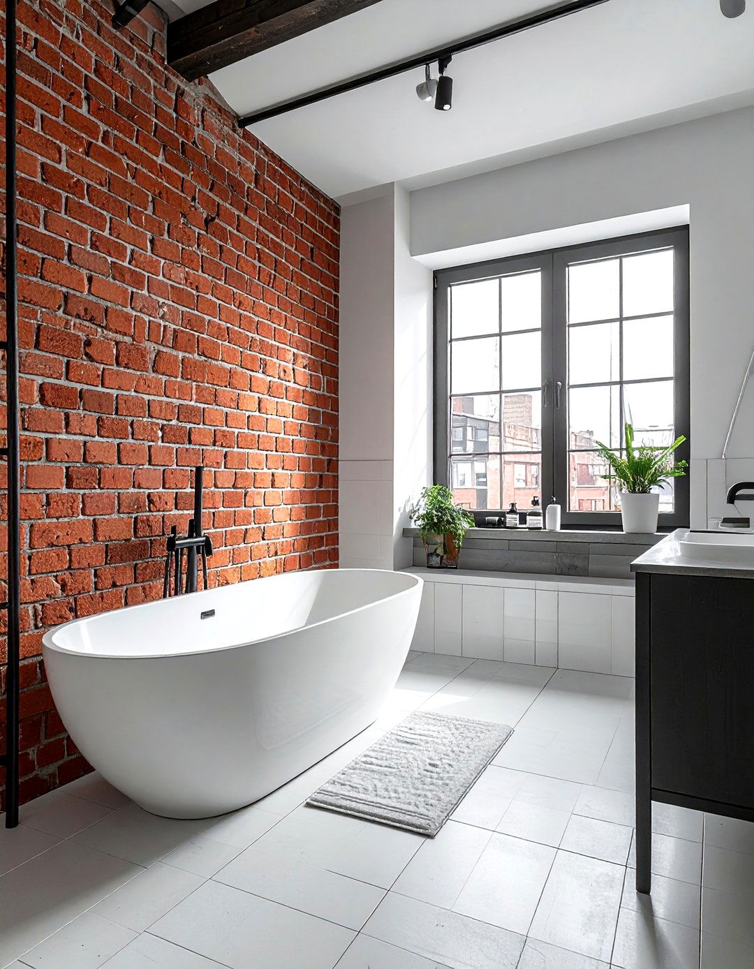 Red brick wall white bathroom - 30 red and white bathroom ideas