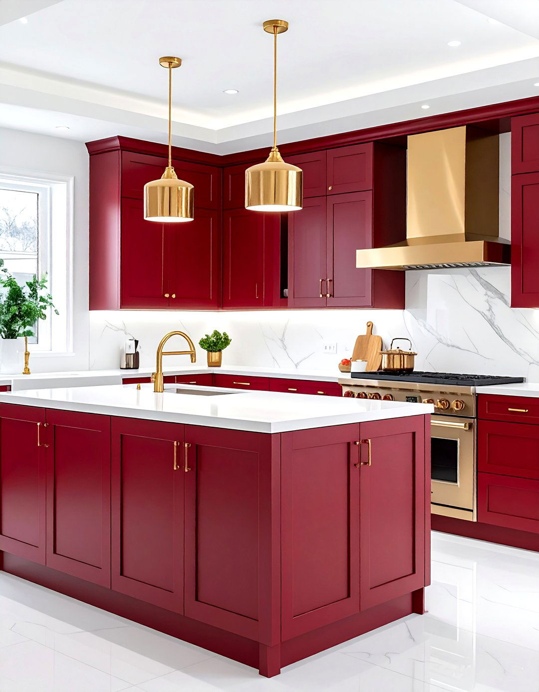 Red cabinets white countertops - 30 red and white kitchen ideas