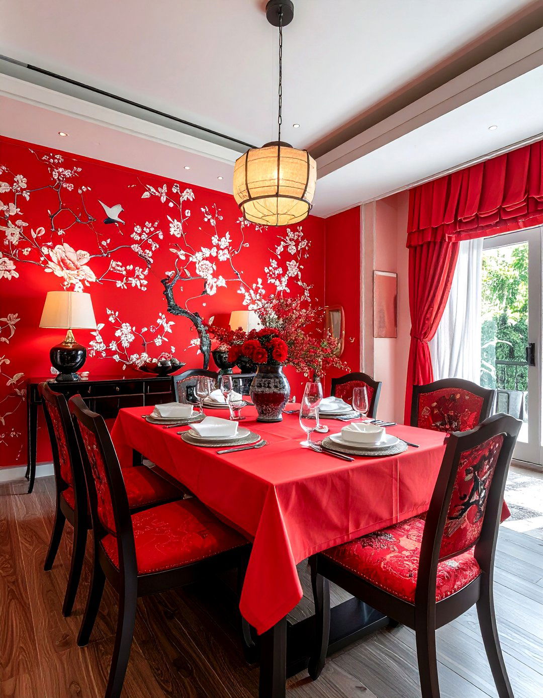 Red chinoiserie wallpaper - 30 chinoiserie wallpaper dining room ideas
