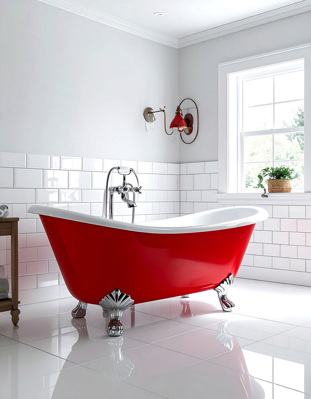 Red clawfoot tub bathroom - 30 red bathroom ideas