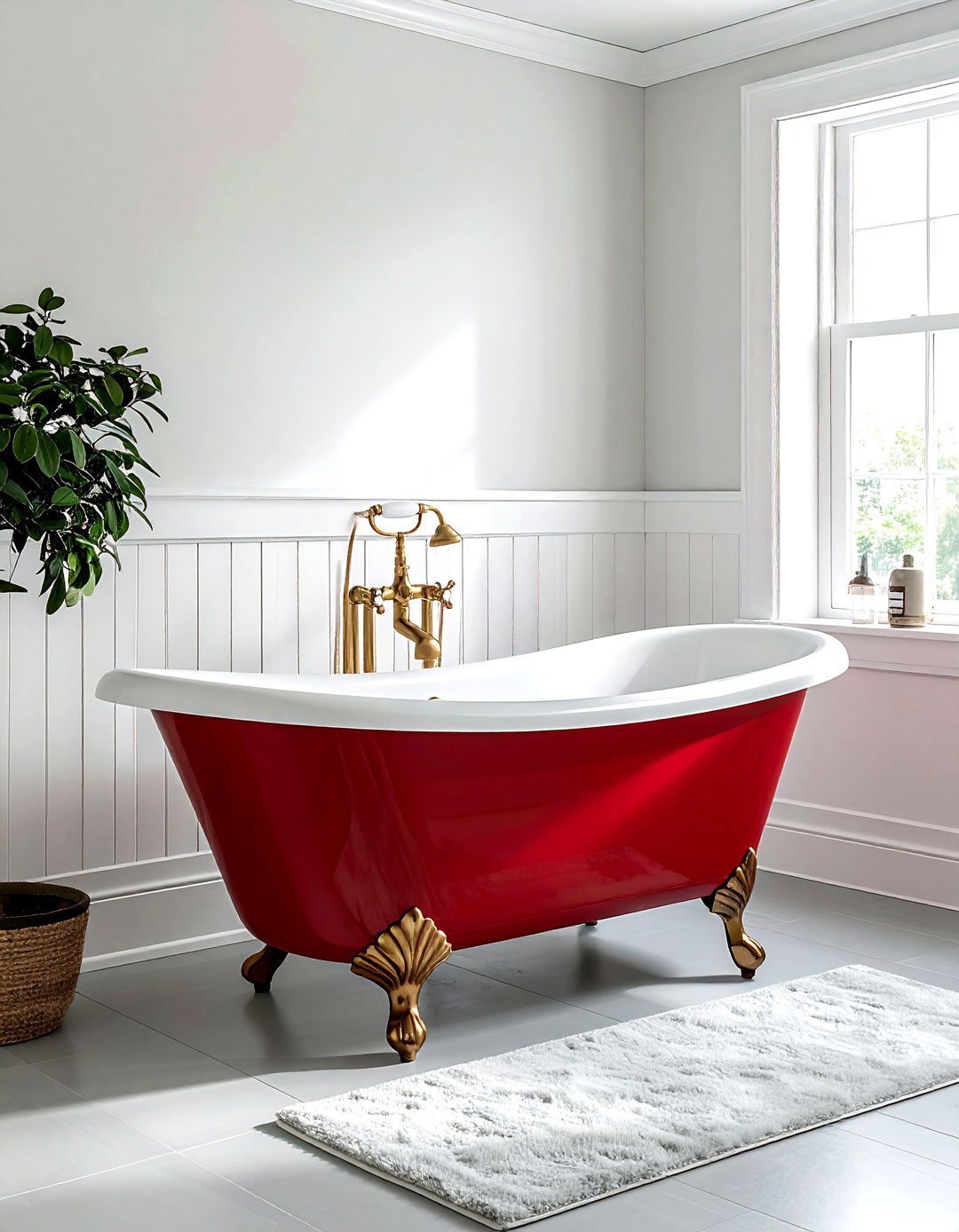Red clawfoot tub bathroom - 30 red and white bathroom ideas