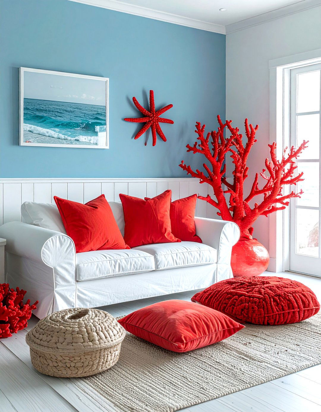 Red coastal style - 30 red living room ideas