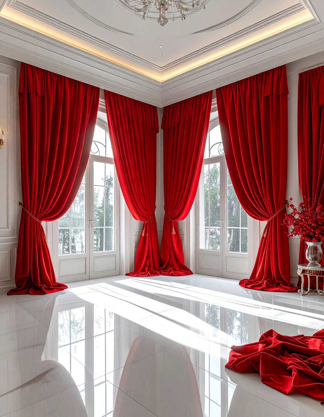 Red curtains and drapes - 30 red living room ideas