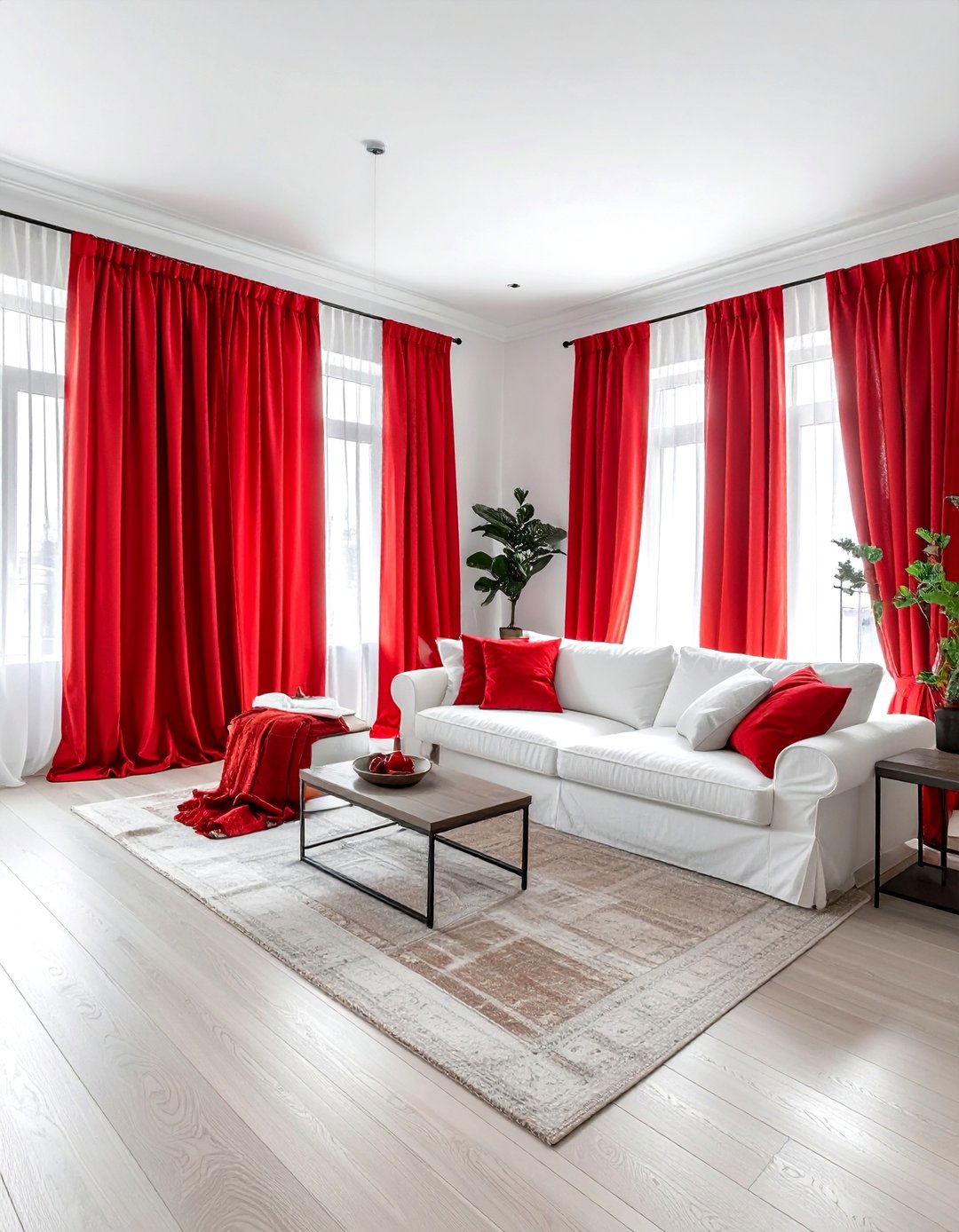 Red curtains living room decor - 30 red and white living room ideas