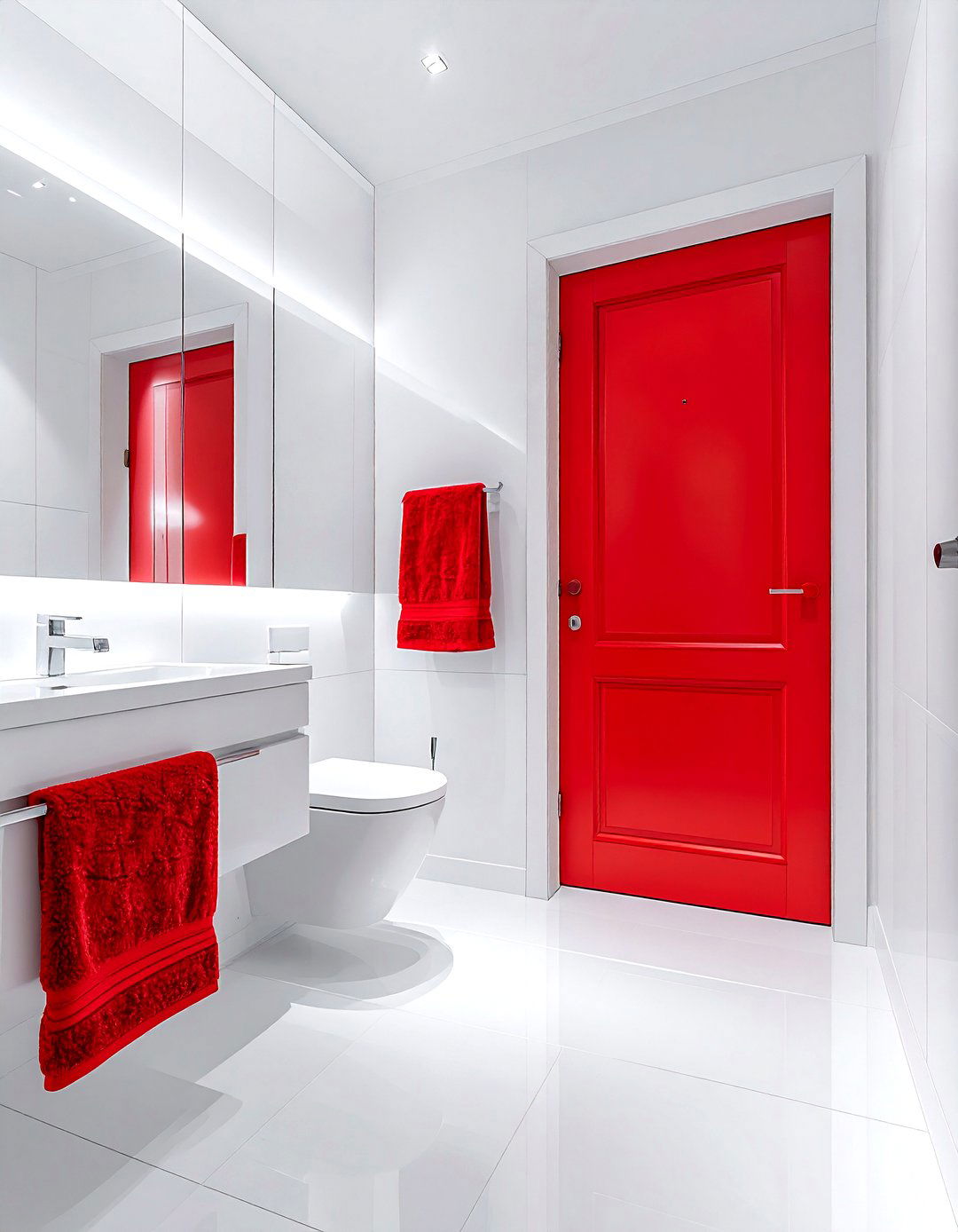 Red door white bathroom - 30 red and white bathroom ideas