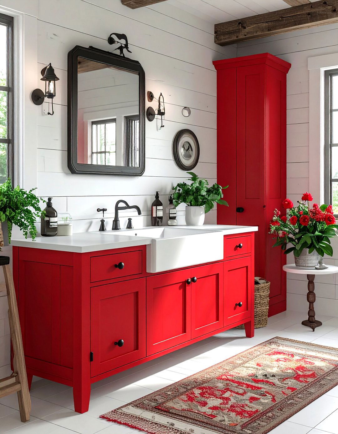 Red farmhouse bathroom - 30 red bathroom ideas