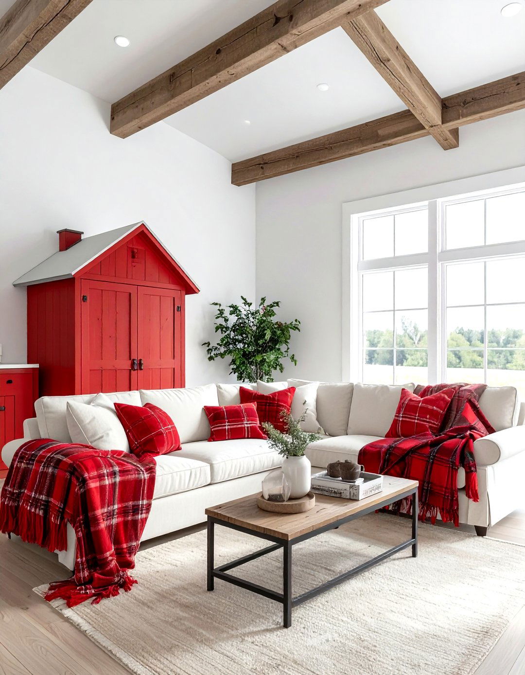 Red farmhouse decor - 30 red living room ideas