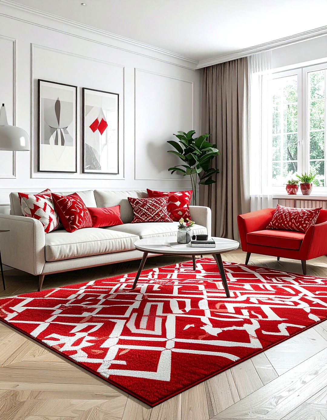 Red geometric patterns - 30 red living room ideas